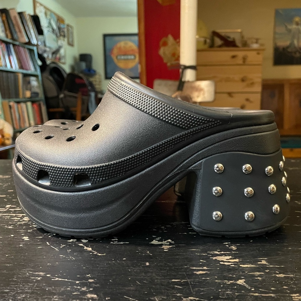 Crocs Siren Studded Clogs Black Platform with Block Heel